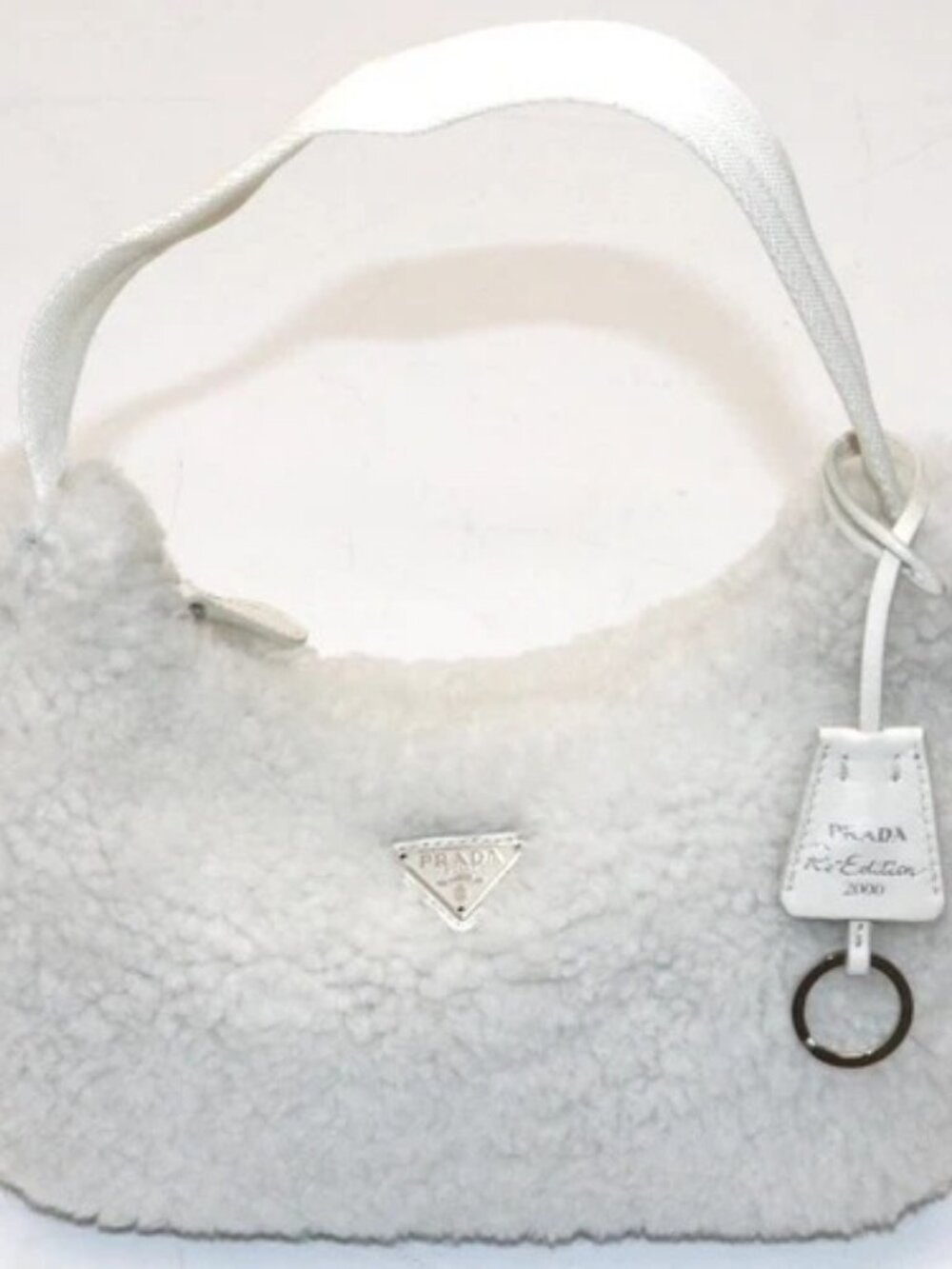 Prada Shearling Mini Re-Edition 2000 Bag - White